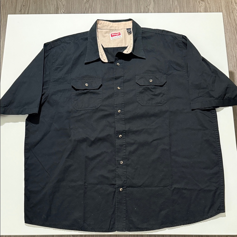 Wrangler Button Up Shirt Men's Size 3XT Short Sleeve Black Cotton Adult Casual